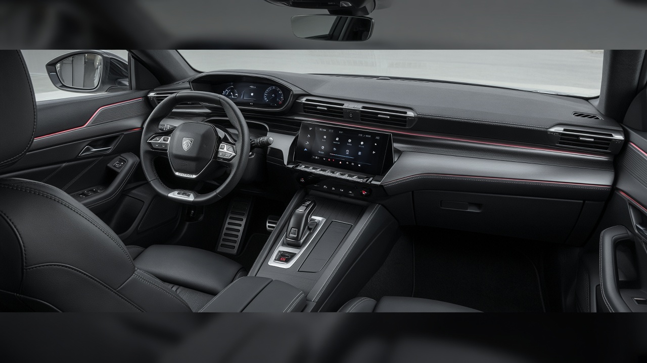 Intérieur i-Cockpit de la Peugeot 508 noire, modèle 2021